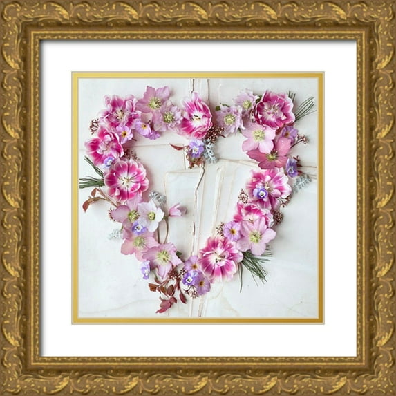 Gardner, Sarah 15x15 Gold Ornate Wood Framed with Double Matting Museum Art Print Titled - Heart of Flowers