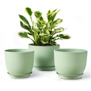 Gardrium 10/9/8 in Plant Flower Pot, Green Plastic for Indoor/Outdoor Plants with Drainage Hole (3-Pack)