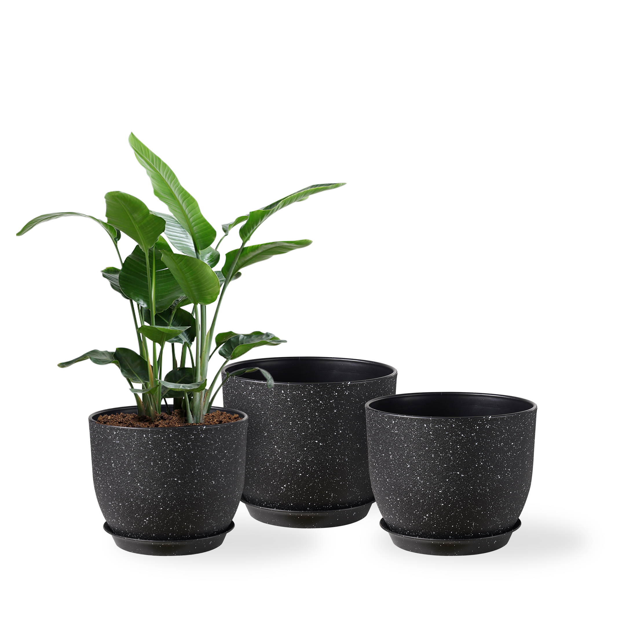 Gardrium 10/9/8 in Round Black Plastic Plant Pot with Drainage Holes (3