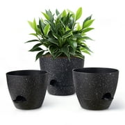 Gardrium 12/10/9 inch Plant Flower Pot, Round, Speckled Black, Plastic Self Watering for Indoor/Outdoor with Drainage Hole