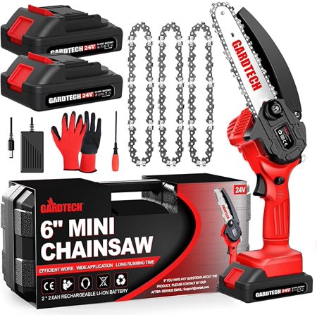 Gardtech Mini Chainsaw 6 Inch Cordless Portable Electric Handheld Chain Saw with 2 Batteries and 4 Chains