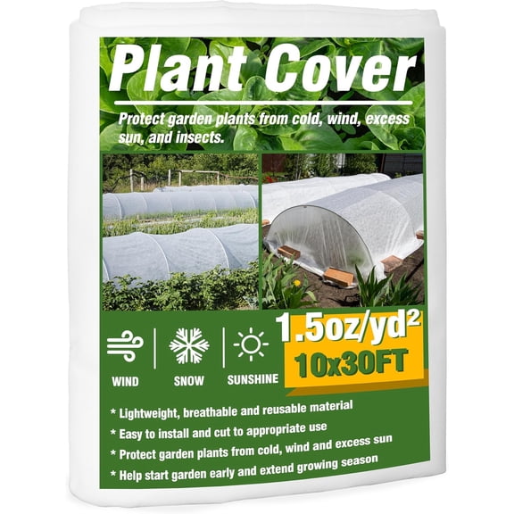 Gardzen 1.5 oz Plant Covers Freeze Protection, Reusable 10ft x 30ft Floating Row Covers, Thicker Frost Blankets for Outdoor Plants, Pests Protection, White