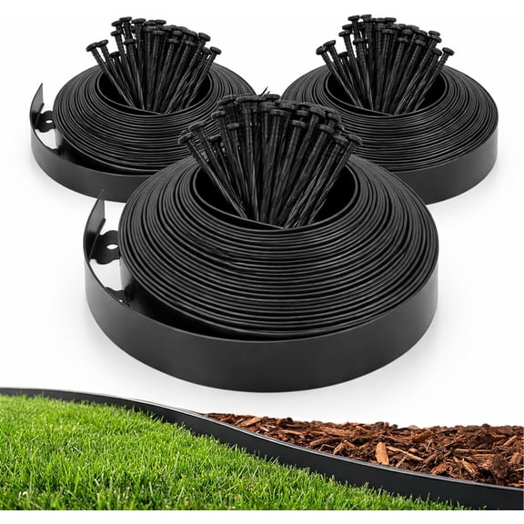 Gardzen 1.5" x100' Landscape Edging Kit, Garden Edging Coil Comes with 38 Pcs Spikes, No Dig Lawn Border Design