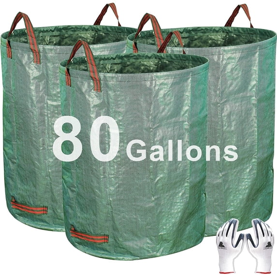 Garden 3-Pack 80 Gallons Reusable Lawn and Leaf Bags, Heavy Duty Gardening Bags for Pool, Weeds, Grass, Debris, Trash