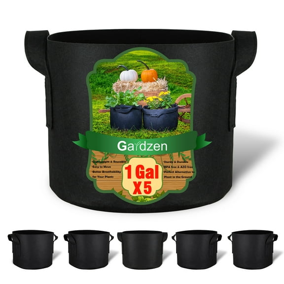 Gardzen 5-Pack 1 Gallon Grow Bags, Aeration Fabric Pots with Handles, Heavy Duty Cloth Pots for Plants