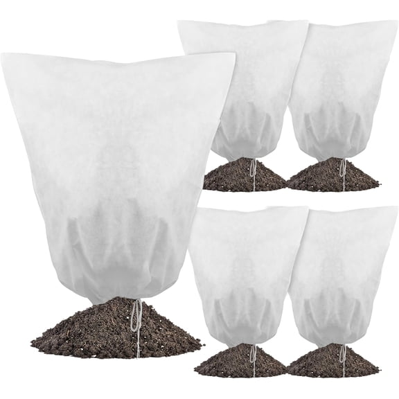 Gardzen 5-Pack Plant Cover Drawstring Tree Cover, Winter Freeze Plant Protection, Tree Jacket Frost Blanket for Outdoor Plants, 31" x 40"