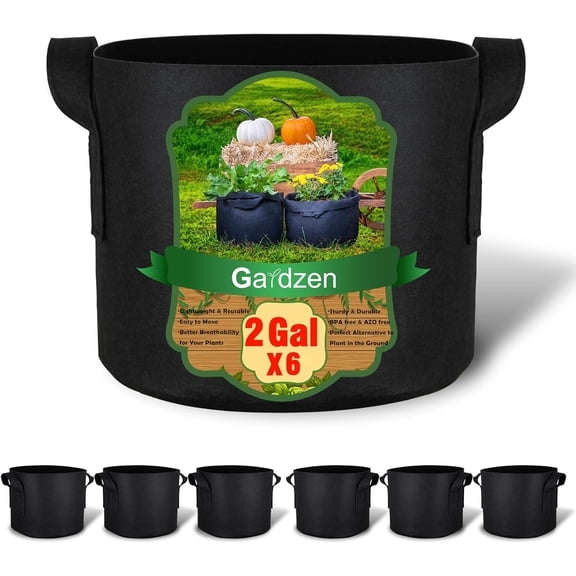 Gardzen 6-Pack 2 Gallon Grow Bags, Aeration Fabric Pots with Handles, Heavy Duty Cloth Pots for Plants