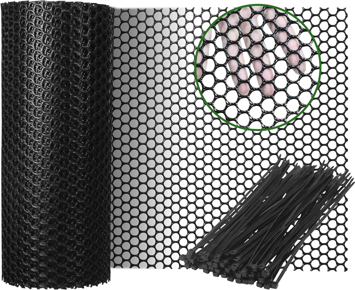Gardzen 16in x 33ft Plastic Chicken Wire Mesh with 70 Pcs Zip Ties, 0.5in Hole Heavy-Duty Poultry Netting Garden Fence for Snow, Outdoor Barriers