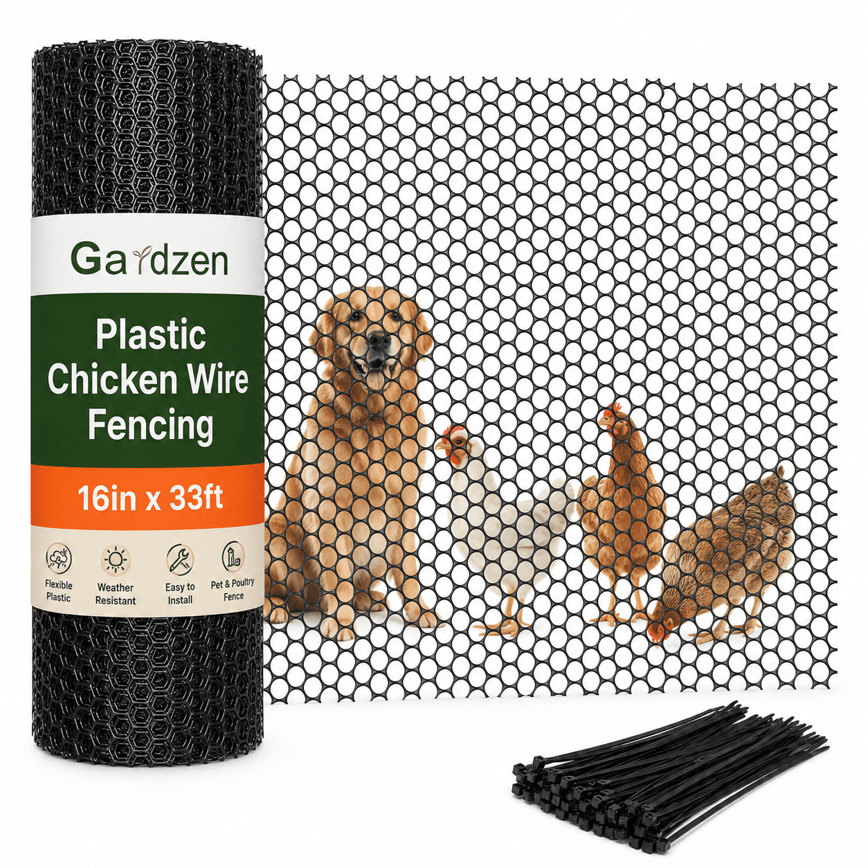 Gardzen Chicken Wire Mesh, 16 in x 33 ft, Heavy-Duty with Zip Ties ...