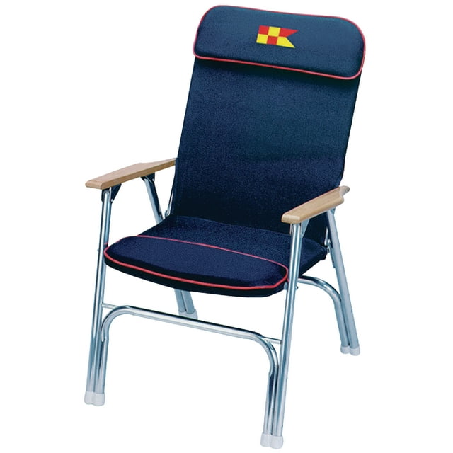 Garelick Eez-In 3-3502962 Designer Series Padded Deck Chair with Anodized Aluminum Frame - Navy with Red Trim