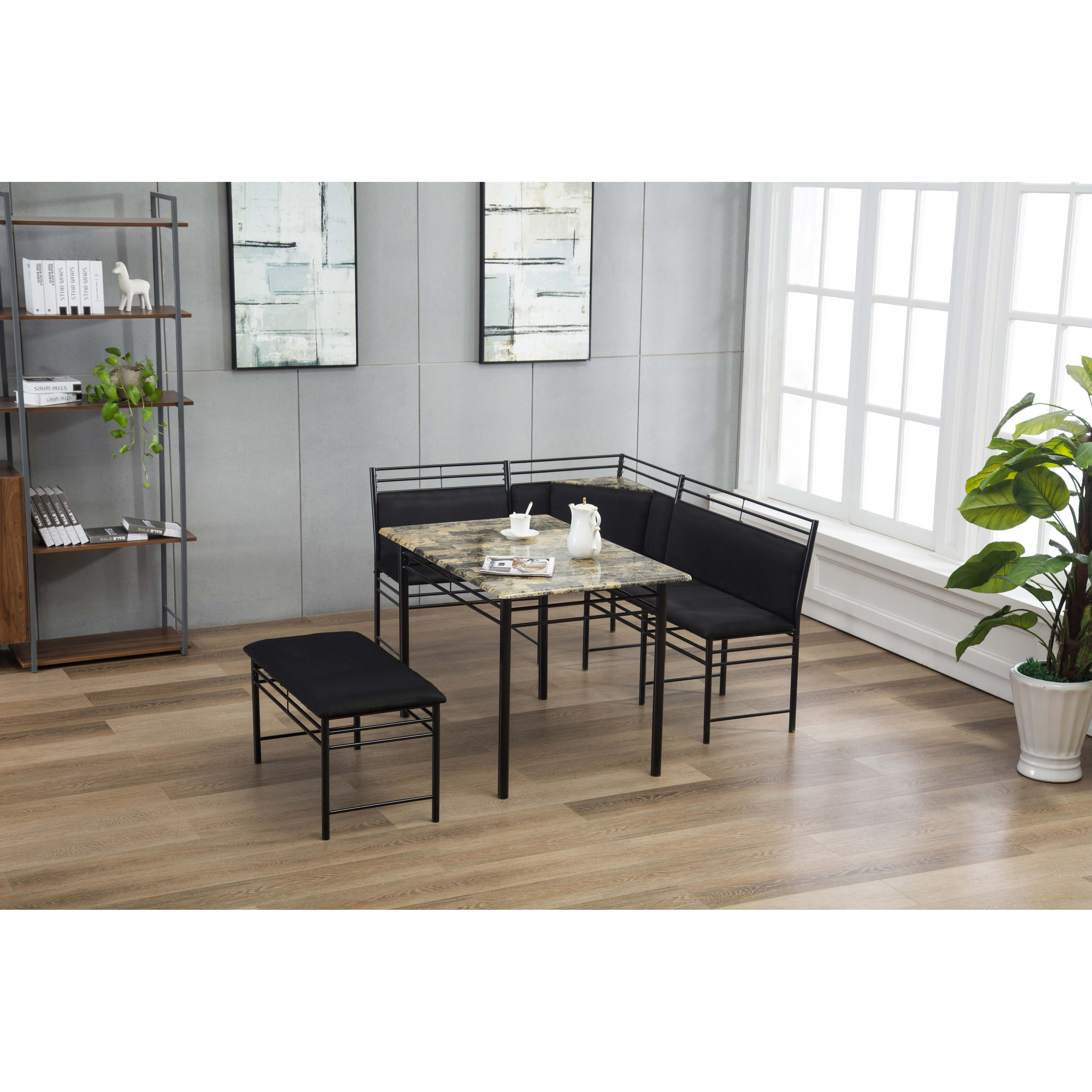 Gareth Black Upholstered Metal Breakfast Nook Set