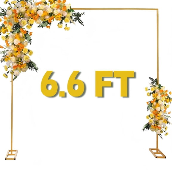 Garfans 6.6FT Wedding Arch For Ceremony Balloon Arch Stand with 4 Pedestal Nails Metal Arch Backdrop Stand for Parties Birthday Wedding Square Background Stand Garden Arch Gold