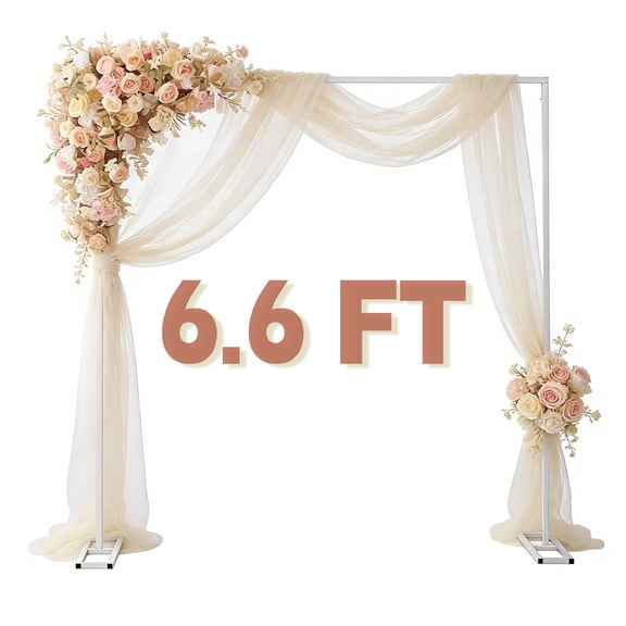 Garfans 6.6FT Wedding Arch For Ceremony Balloon Arch Stand with 4 Pedestal Nails Metal Arch Backdrop Stand for Parties Birthday Wedding Square Background Stand Garden Arch White
