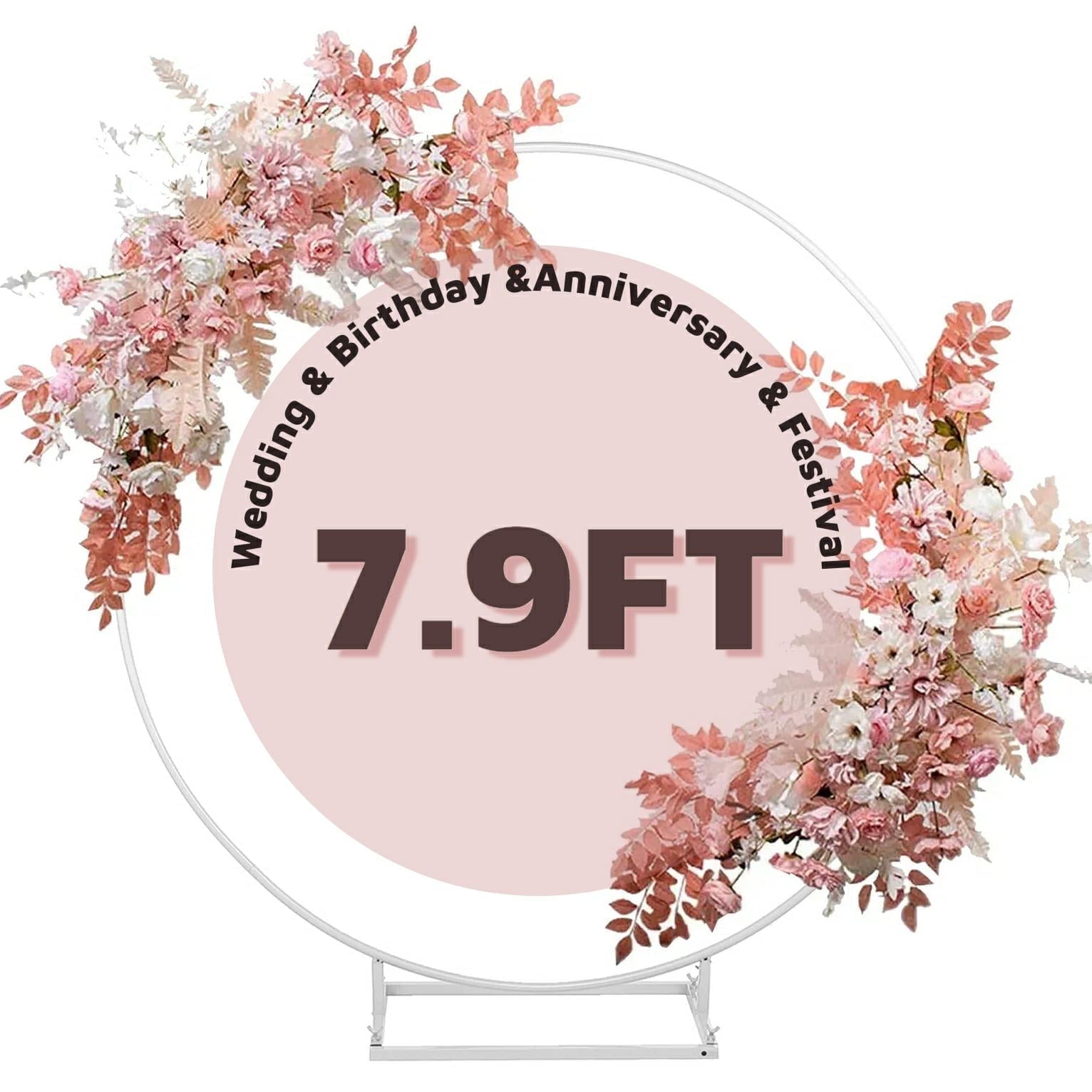 7.9FT White Iron Round Wedding Arch Stand for Events