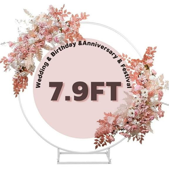 Garfans 7.9FT Wedding Arch  for Birthday Decoration Round Backdrop Stand Circle Balloon Arch Frame Halloween Christmas Parties Garland Stand White