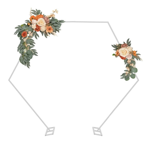 Garfans Hexagon Wedding Arch for Ceremony Metal Balloon Arch Stand with Base Backdrop Stand for Parties Birthday Wedding Halloween Christmas White Wedding Arch