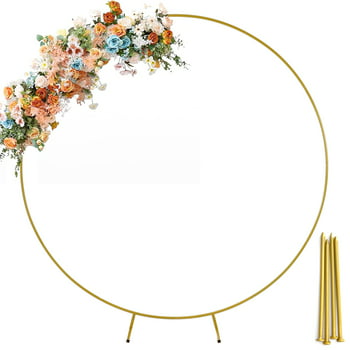 Garfans Wedding Arch Circle Balloon Arch Frame Round Backdrop Stand for Parties Birthday Wedding Christmas Balloon Garland Stand Gold Wedding Arch for Ceremony 6.6FT
