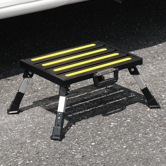GarfatolRv Black 16.54" x 9.3", Aluminum RV Steps, Adjustable Height with Non-Slip Rubber Feet