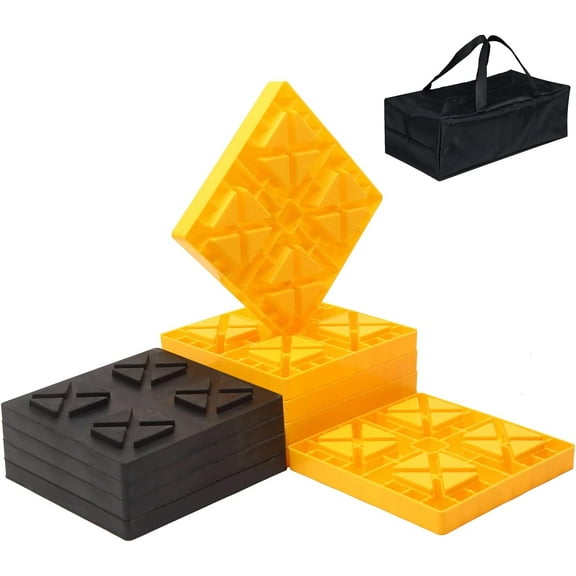 GarfatolRv RV Leveling Blocks, Heavy Duty 6 Packs Camper Leveling Blocks with 4 Blacks Leveling Pads Prevent The Leveling Blocks from Cracking Due to Uneven Stress