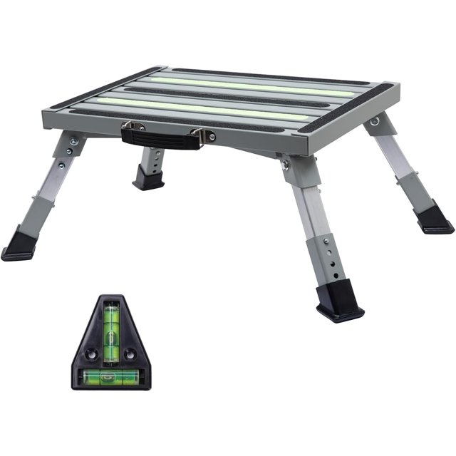 GarfatolRv Safety RV Steps Adjustable Aluminum Folding Platform Step Supports Up to 1000 lbs