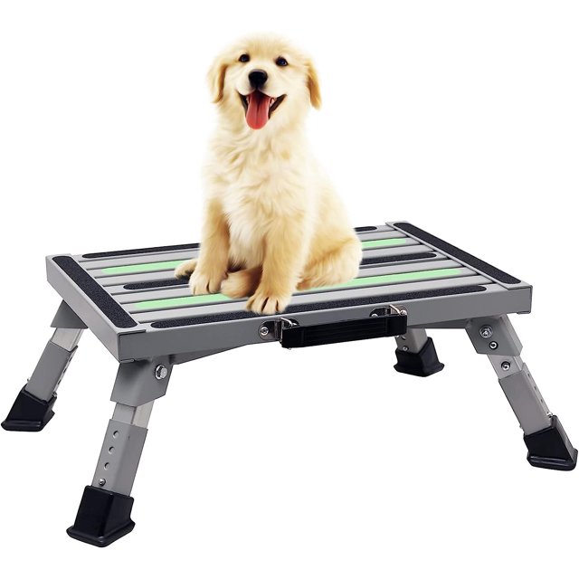 GarfatolRv Safety RV Steps Adjustable Height Folding Platform Step with Glow in The Dark Tapes