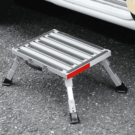 GarfatolRv Silver, 16.5" x 2.75", Aluminum RV Steps, Adjustable Height with Non-Slip Rubber Feet