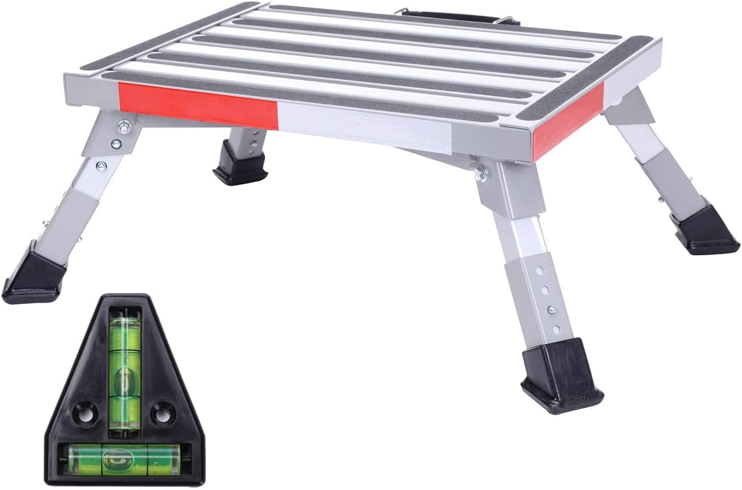 Safety RV Steps Adjustable Height Aluminum Folding Platform Step with Glow  in The Dark Tapes RV Step Stool Supports Up to 1000 lbs.