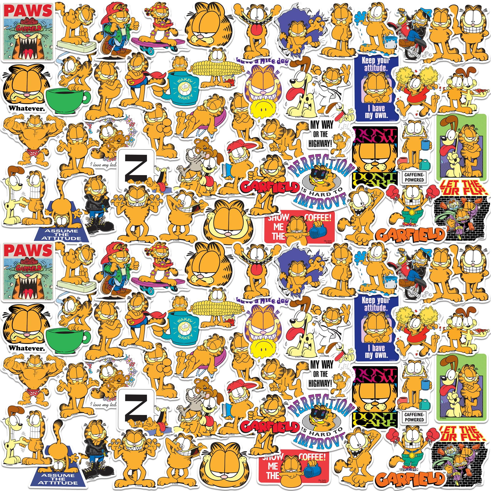 Garfield 100ct Die Cut Vinyl Stickers Variety Pack  Classic Comic Character Decals for Laptop, Water Bottle, Scrapbooking, Tablet, Indoor & Outdoor Use
