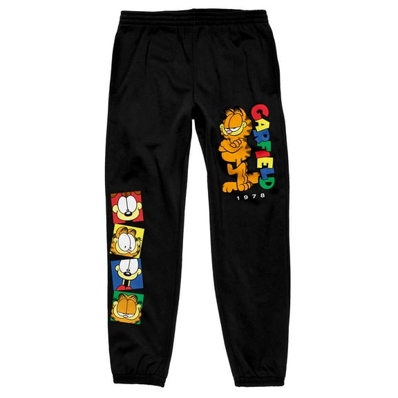 Garfield 1978 Colorful Logo and Characters Men's Black Graphic Sweatpants - L