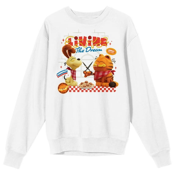 Garfield 2024 Movie Living The Dream Crew Neck Long Sleeve White Adult Sweatshirt-Small