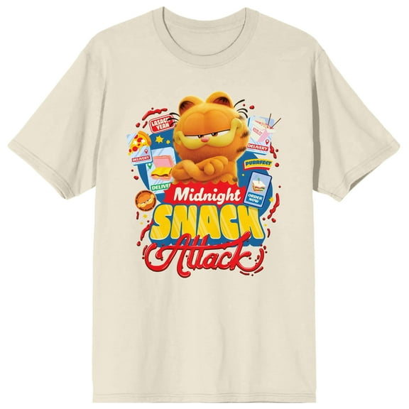 Garfield 2024 Movie Midnight Snack Attacks Adult Natural Crew Neck Short Sleeve T-shirt-Medium