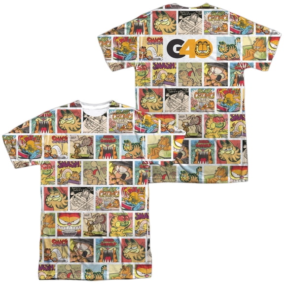 Garfield 40Th Collage Unisex Adult Sublimated Costume T Shirt (Front/Back), Medium Multicolor