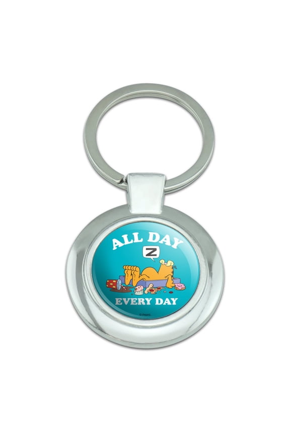 Garfield All Day Every Day Keychain Classy Round Chrome Plated Metal