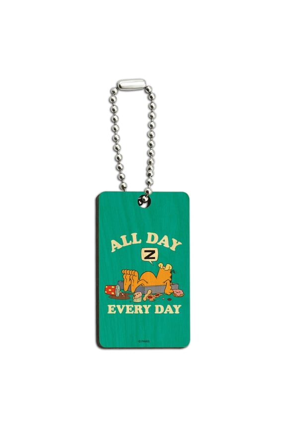 Garfield All Day Every Day Wood Wooden Rectangle Keychain Key Ring