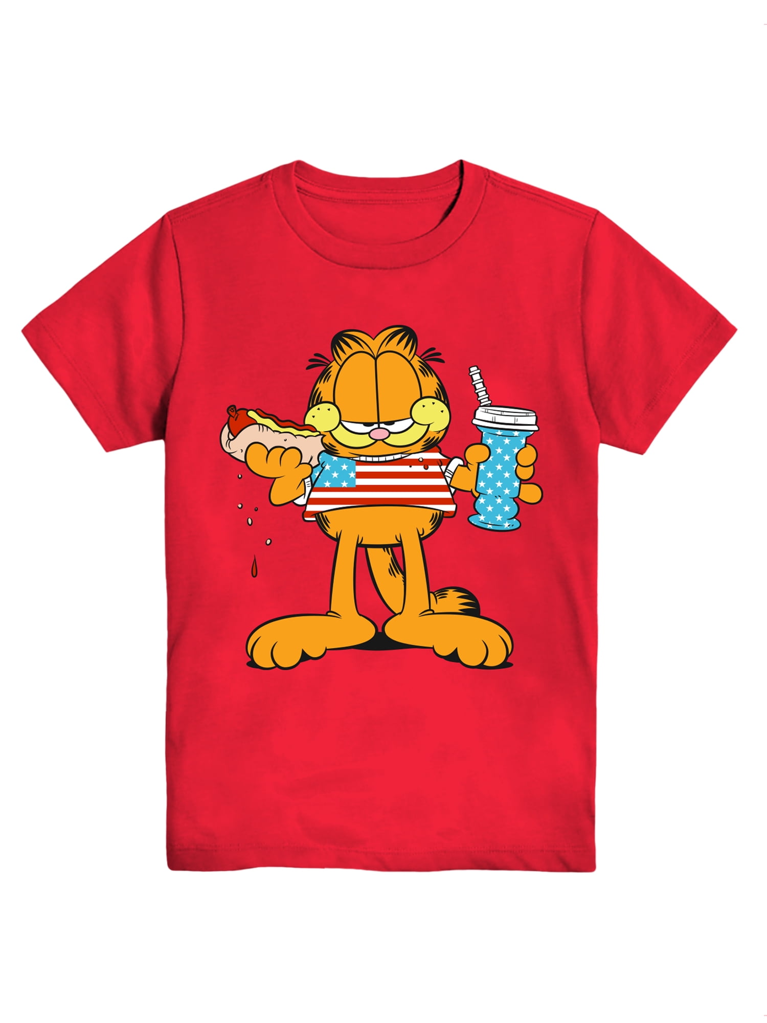 Garfield Boys Americana Cat Crewneck Graphic Tee with Short Sleeves, Sizes 4-18