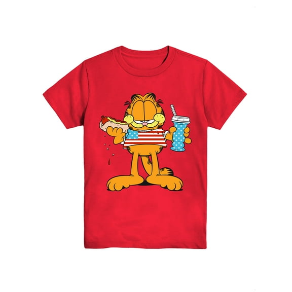 Garfield Boys Americana Cat Crewneck Graphic Tee with Short Sleeves, Sizes 4-18