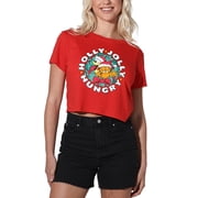 Garfield And Odie Christmas Holly Jolly Hungry Womens Crop Top T-Shirt, Red, Small