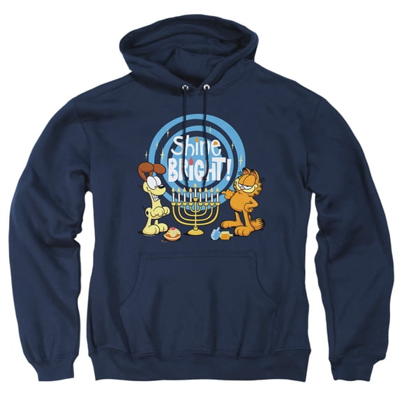 Garfield And Odie Shine Bright For Hanukkah Adult Pull-Over Hoodie, Navy, Large