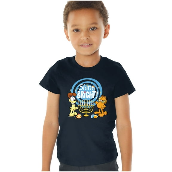 Garfield And Odie Shine Bright For Hanukkah Kids T Shirt (4) for Toddler Boys and Girls, Navy