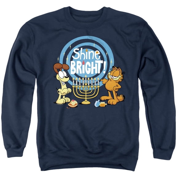 Garfield And Odie Shine Bright For Hanukkah Unisex Adult Crewneck Sweatshirt, Navy, 5X-Large