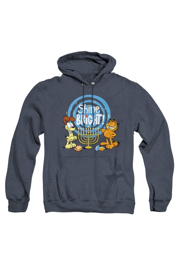 And Odie Shine Bright For Hanukkah Unisex Adult Pull-Over Heather Hoodie, Navy Heather, 2X-Large