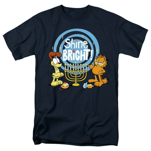 Garfield And Odie Shine Bright For Hanukkah Unisex Adult T Shirt, Navy, Small
