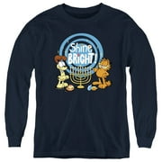 GARFIELD And Odie Shine Bright For Hanukkah Youth Long Sleeve T Shirt, Navy, Small