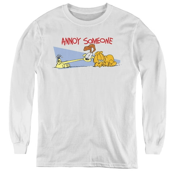 Garfield Annoy Someone Youth Long Sleeve T-Shirt White