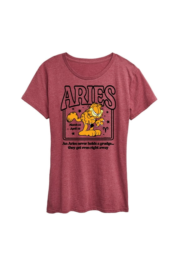 - Aries Garfield Astrology - Womens Short Sleeve Graphic T-Shirt