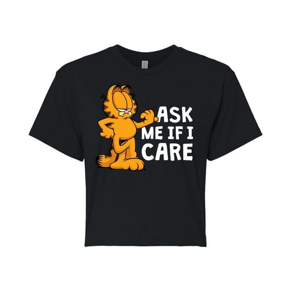 Garfield - Ask Me If I Care - Juniors Cropped Cotton Blend T-Shirt