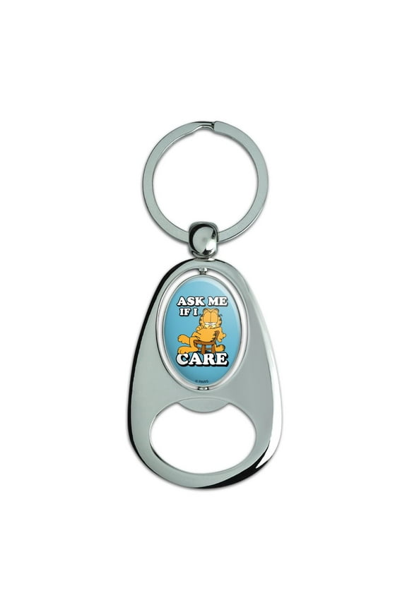 Ask Me If I Care Keychain Chrome Metal Spinning Oval Bottle Opener