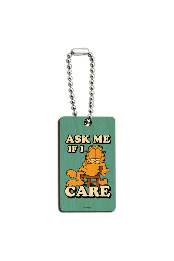 Garfield Ask Me If I Care Wood Wooden Rectangle Keychain Key Ring