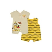 GARFIELD CLASSICS Garfield Baby Boys’ Cotton Romper with Short Sleeves, 2-Pack, Sizes 0/3M-24M