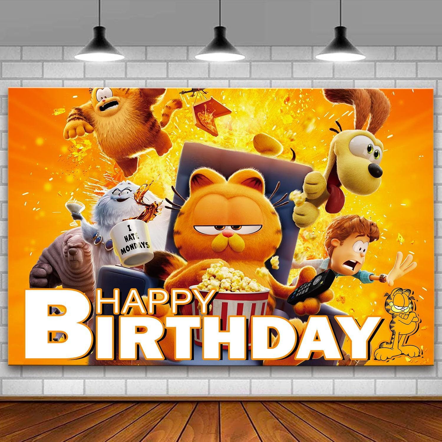 Garfield Background Birthday Decorations, Garfield Happy Birthday Banner Backdrop for Kids Baby Shower Party Supplies Wall Decor (5x3ft)